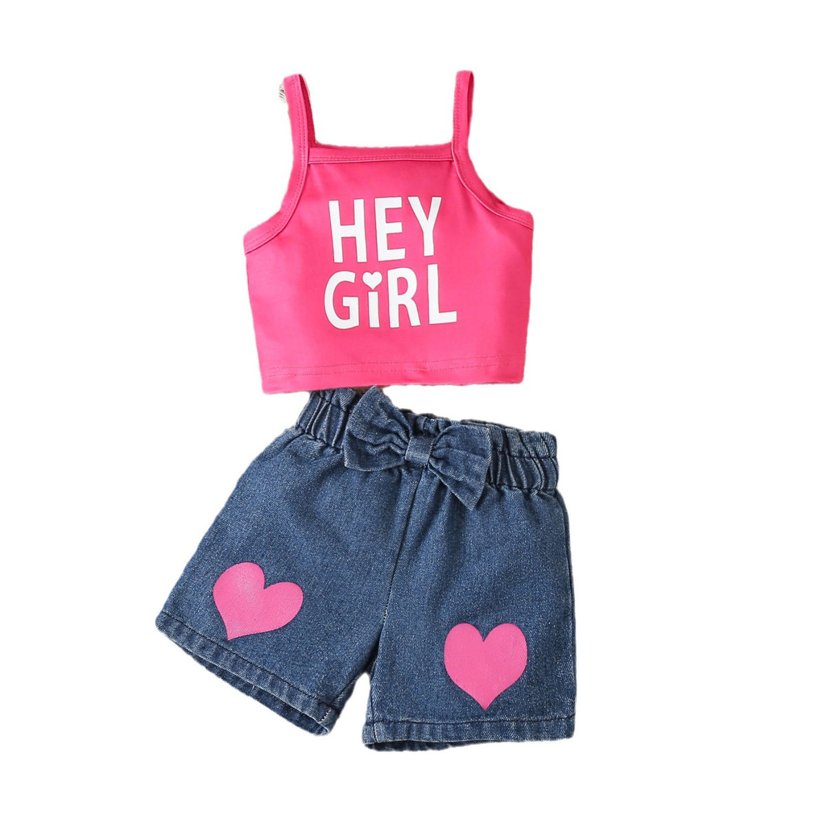 2 Pieces Set Baby Kid Girls Letters Tank Tops And Love heart Shorts Wholesale 24030180