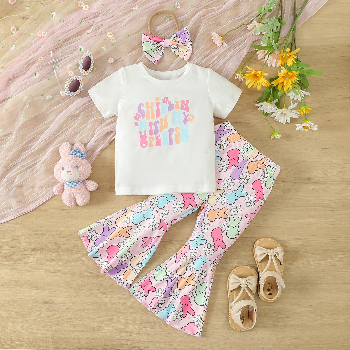 2 Pieces Set Baby Kid Girls Letters Tops And Cartoon Pants Wholesale 24030181