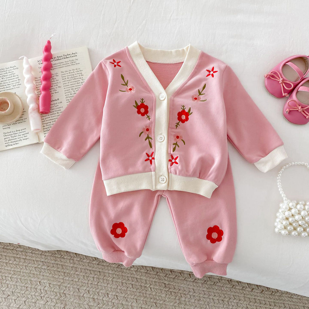 2 Pieces Set Baby Girls Embroidered Tops And Pants Wholesale 24030182
