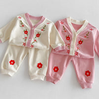 Load image into Gallery viewer, 2 Pieces Set Baby Girls Embroidered Tops And Pants Wholesale 24030182
