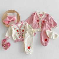 Load image into Gallery viewer, 2 Pieces Set Baby Girls Embroidered Tops And Pants Wholesale 24030182
