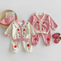 Load image into Gallery viewer, 2 Pieces Set Baby Girls Embroidered Tops And Pants Wholesale 24030182
