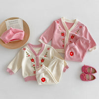 Load image into Gallery viewer, 2 Pieces Set Baby Girls Embroidered Tops And Pants Wholesale 24030182

