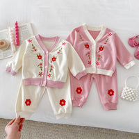 Load image into Gallery viewer, 2 Pieces Set Baby Girls Embroidered Tops And Pants Wholesale 24030182
