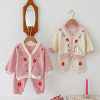 Load image into Gallery viewer, 2 Pieces Set Baby Girls Embroidered Tops And Pants Wholesale 24030182
