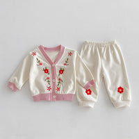 Load image into Gallery viewer, 2 Pieces Set Baby Girls Embroidered Tops And Pants Wholesale 24030182
