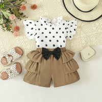 Load image into Gallery viewer, 2 Pieces Set Baby Kid Girls Polka dots Tops And Solid Color Shorts Wholesale 24030187
