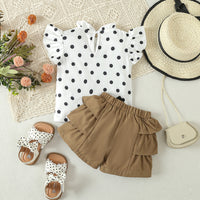 Load image into Gallery viewer, 2 Pieces Set Baby Kid Girls Polka dots Tops And Solid Color Shorts Wholesale 24030187

