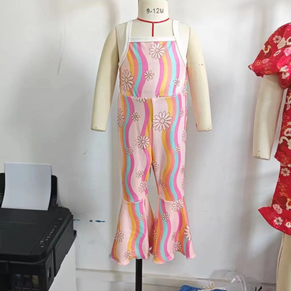 Baby Kid Girls Color-blocking Flower Jumpsuits Wholesale 24030190
