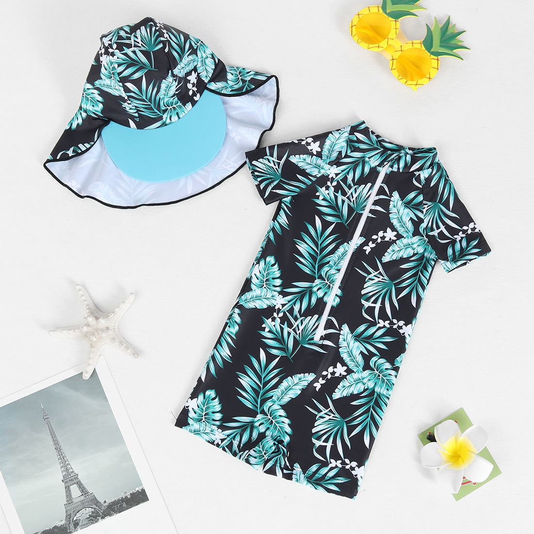 Baby Kid Boys Plant Print Beach Swimwears Wholesale 240409102