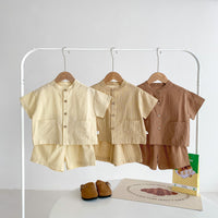 Load image into Gallery viewer, 2 Pieces Set Baby Kid Boys Solid Color Checked Tops And Shorts Wholesale 240409107
