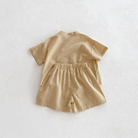 Load image into Gallery viewer, 2 Pieces Set Baby Kid Boys Solid Color Checked Tops And Shorts Wholesale 240409107
