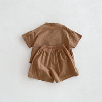 Load image into Gallery viewer, 2 Pieces Set Baby Kid Boys Solid Color Checked Tops And Shorts Wholesale 240409107
