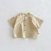 Load image into Gallery viewer, 2 Pieces Set Baby Kid Boys Solid Color Checked Tops And Shorts Wholesale 240409107
