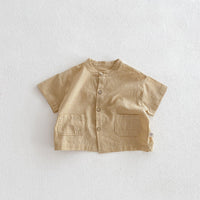 Load image into Gallery viewer, 2 Pieces Set Baby Kid Boys Solid Color Checked Tops And Shorts Wholesale 240409107
