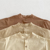 Load image into Gallery viewer, 2 Pieces Set Baby Kid Boys Solid Color Checked Tops And Shorts Wholesale 240409107
