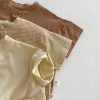 Load image into Gallery viewer, 2 Pieces Set Baby Kid Boys Solid Color Checked Tops And Shorts Wholesale 240409107
