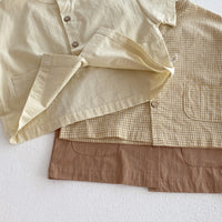 Load image into Gallery viewer, 2 Pieces Set Baby Kid Boys Solid Color Checked Tops And Shorts Wholesale 240409107
