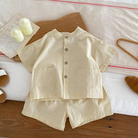 Load image into Gallery viewer, 2 Pieces Set Baby Kid Boys Solid Color Checked Tops And Shorts Wholesale 240409107
