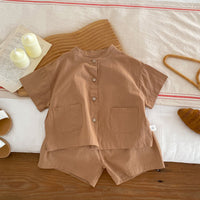 Load image into Gallery viewer, 2 Pieces Set Baby Kid Boys Solid Color Checked Tops And Shorts Wholesale 240409107
