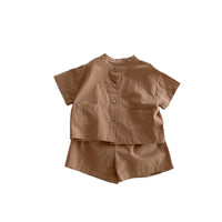 Load image into Gallery viewer, 2 Pieces Set Baby Kid Boys Solid Color Checked Tops And Shorts Wholesale 240409107
