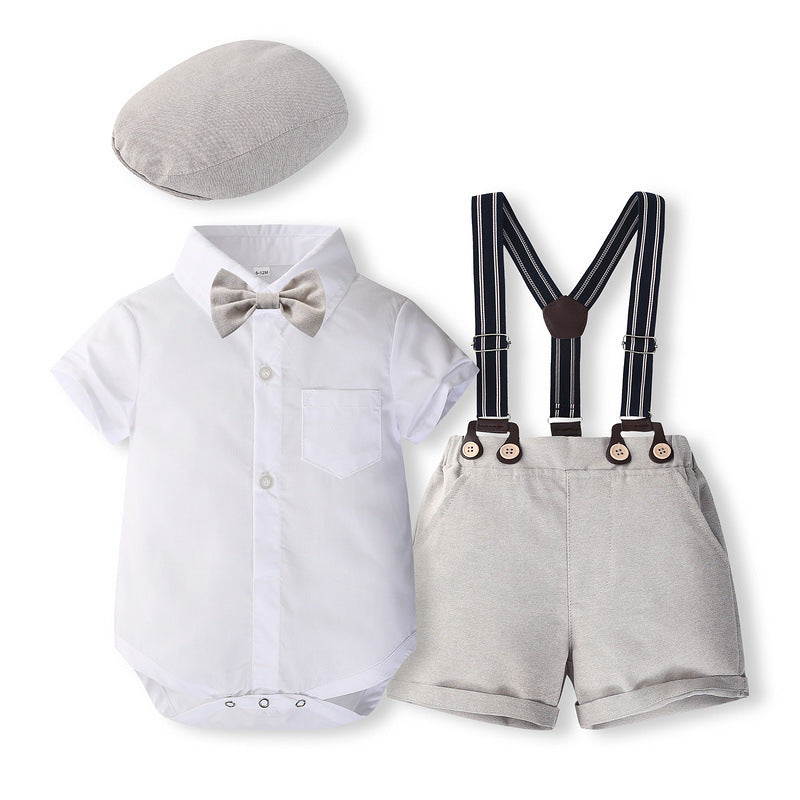 2 Pieces Set Baby Kid Boys Bow Rompers And Solid Color Shorts Wholesale 240409116