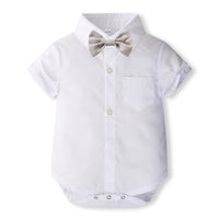 Load image into Gallery viewer, 2 Pieces Set Baby Kid Boys Bow Rompers And Solid Color Shorts Wholesale 240409116
