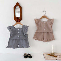 Load image into Gallery viewer, 2 Pieces Set Baby Kid Girls Checked Tank Tops And Shorts Wholesale 240409117
