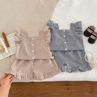 Load image into Gallery viewer, 2 Pieces Set Baby Kid Girls Checked Tank Tops And Shorts Wholesale 240409117
