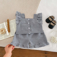 Load image into Gallery viewer, 2 Pieces Set Baby Kid Girls Checked Tank Tops And Shorts Wholesale 240409117
