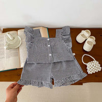 Load image into Gallery viewer, 2 Pieces Set Baby Kid Girls Checked Tank Tops And Shorts Wholesale 240409117
