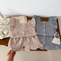 Load image into Gallery viewer, 2 Pieces Set Baby Kid Girls Checked Tank Tops And Shorts Wholesale 240409117
