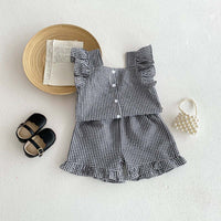 Load image into Gallery viewer, 2 Pieces Set Baby Kid Girls Checked Tank Tops And Shorts Wholesale 240409117
