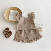 Load image into Gallery viewer, 2 Pieces Set Baby Kid Girls Checked Tank Tops And Shorts Wholesale 240409117
