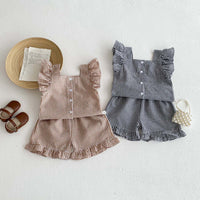 Load image into Gallery viewer, 2 Pieces Set Baby Kid Girls Checked Tank Tops And Shorts Wholesale 240409117
