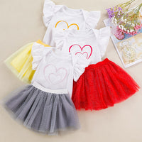 Load image into Gallery viewer, 2 Pieces Set Baby Girls Love heart Print Rompers And Solid Color Skirts Wholesale 240409119
