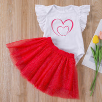Load image into Gallery viewer, 2 Pieces Set Baby Girls Love heart Print Rompers And Solid Color Skirts Wholesale 240409119
