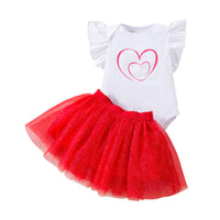 Load image into Gallery viewer, 2 Pieces Set Baby Girls Love heart Print Rompers And Solid Color Skirts Wholesale 240409119
