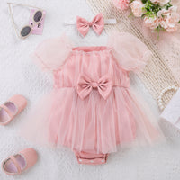 Load image into Gallery viewer, Baby Girls Solid Color Bow Rompers Wholesale 240409120
