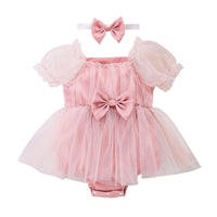 Load image into Gallery viewer, Baby Girls Solid Color Bow Rompers Wholesale 240409120

