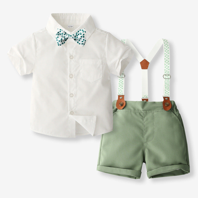 2 Pieces Set Baby Kid Boys Solid Color Bow Shirts And Shorts Wholesale 240409122