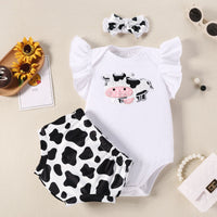 Load image into Gallery viewer, 2 Pieces Set Baby Girls Cartoon Rompers Color-blocking And Cow Shorts Wholesale 240409124
