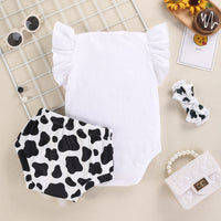 Load image into Gallery viewer, 2 Pieces Set Baby Girls Cartoon Rompers Color-blocking And Cow Shorts Wholesale 240409124
