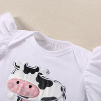 Load image into Gallery viewer, 2 Pieces Set Baby Girls Cartoon Rompers Color-blocking And Cow Shorts Wholesale 240409124
