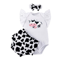 Load image into Gallery viewer, 2 Pieces Set Baby Girls Cartoon Rompers Color-blocking And Cow Shorts Wholesale 240409124
