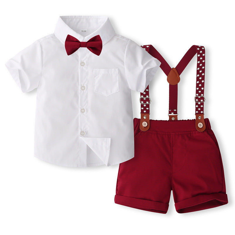 2 Pieces Set Baby Kid Boys Solid Color Bow Shirts And Shorts Wholesale 240409130