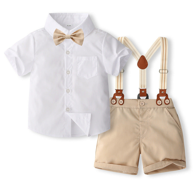 2 Pieces Set Baby Kid Boys Solid Color Bow Shirts And Shorts Wholesale 240409131