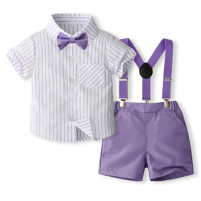 2 Pieces Set Baby Kid Boys Striped Shirts And Solid Color Rompers Wholesale 240409132