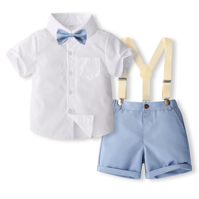 2 Pieces Set Baby Kid Boys Solid Color Bow Shirts And Shorts Wholesale 240409134