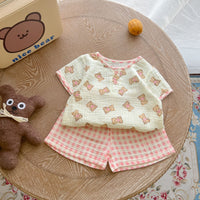 Load image into Gallery viewer, 2 Pieces Set Baby Kid Girls Flower Fruit Cartoon Print Tops And Shorts Wholesale 24040914
